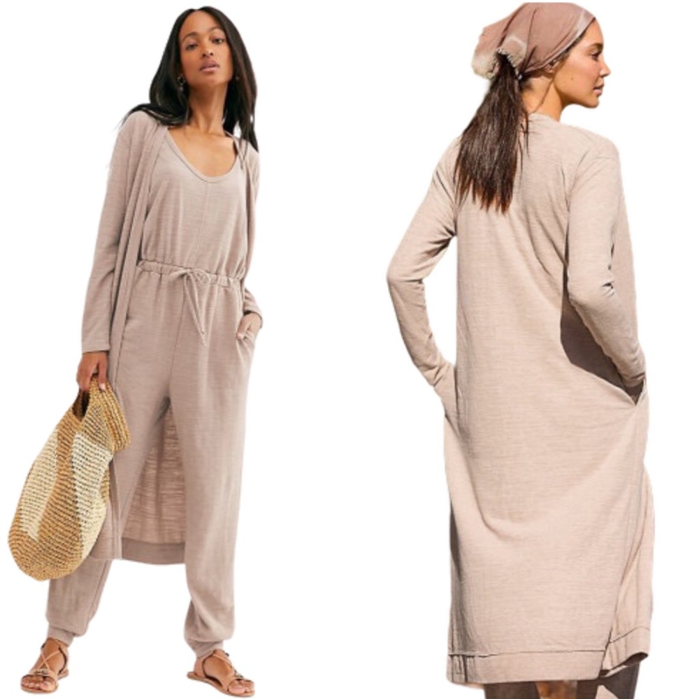 NEW! Khaki Jumpsuit and Cardigan Loungewear Set